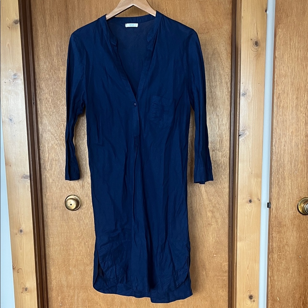Guadalupe Linen Tencel Tunic Dress Blue Resort Beach Cover Up Oversized Boho